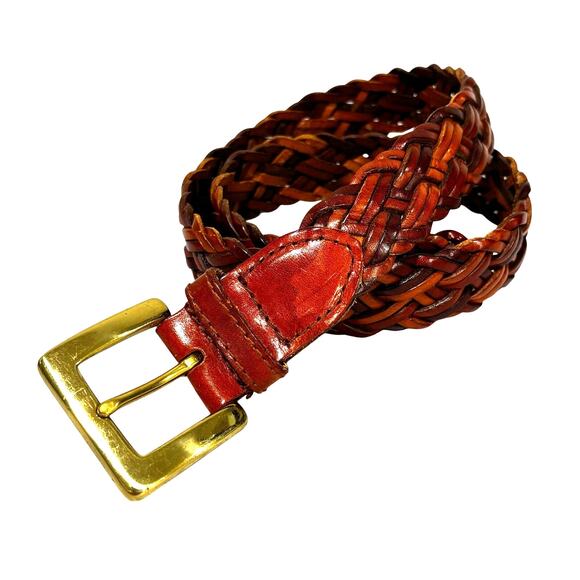 Talbots braided leather belt vintage brass buckle size S reddish brown - Picture 2 of 8